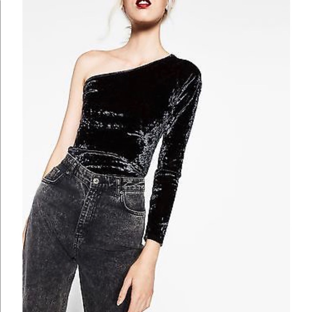 Zara black velvet one shoulder bodysuit